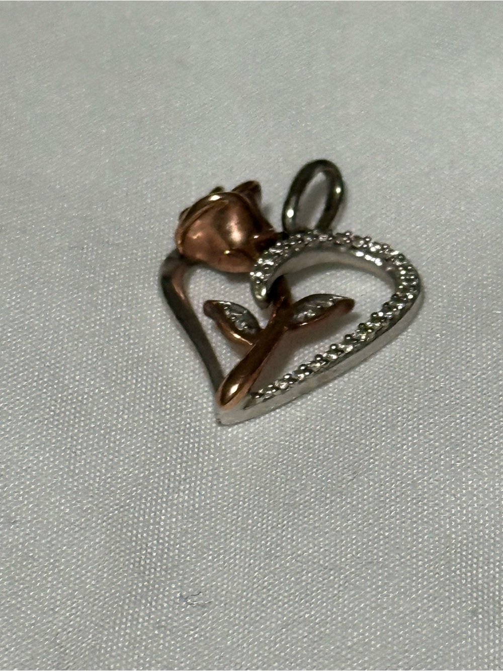 Zele Two-Tone Heart Rose Pendant Necklace in Rose Gold and Silver